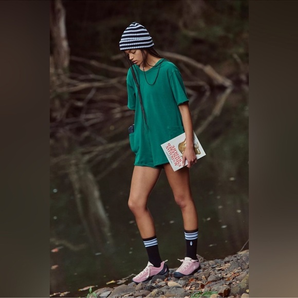 Free People Hot Shot Tee Romper In Heritage Green MEDIUM - Picture 3 of 6